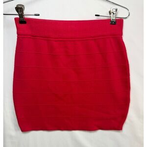 IMMODEL Red Bandage Mini Skirt Bodycon Ribbed Knit Stretchy LARGE